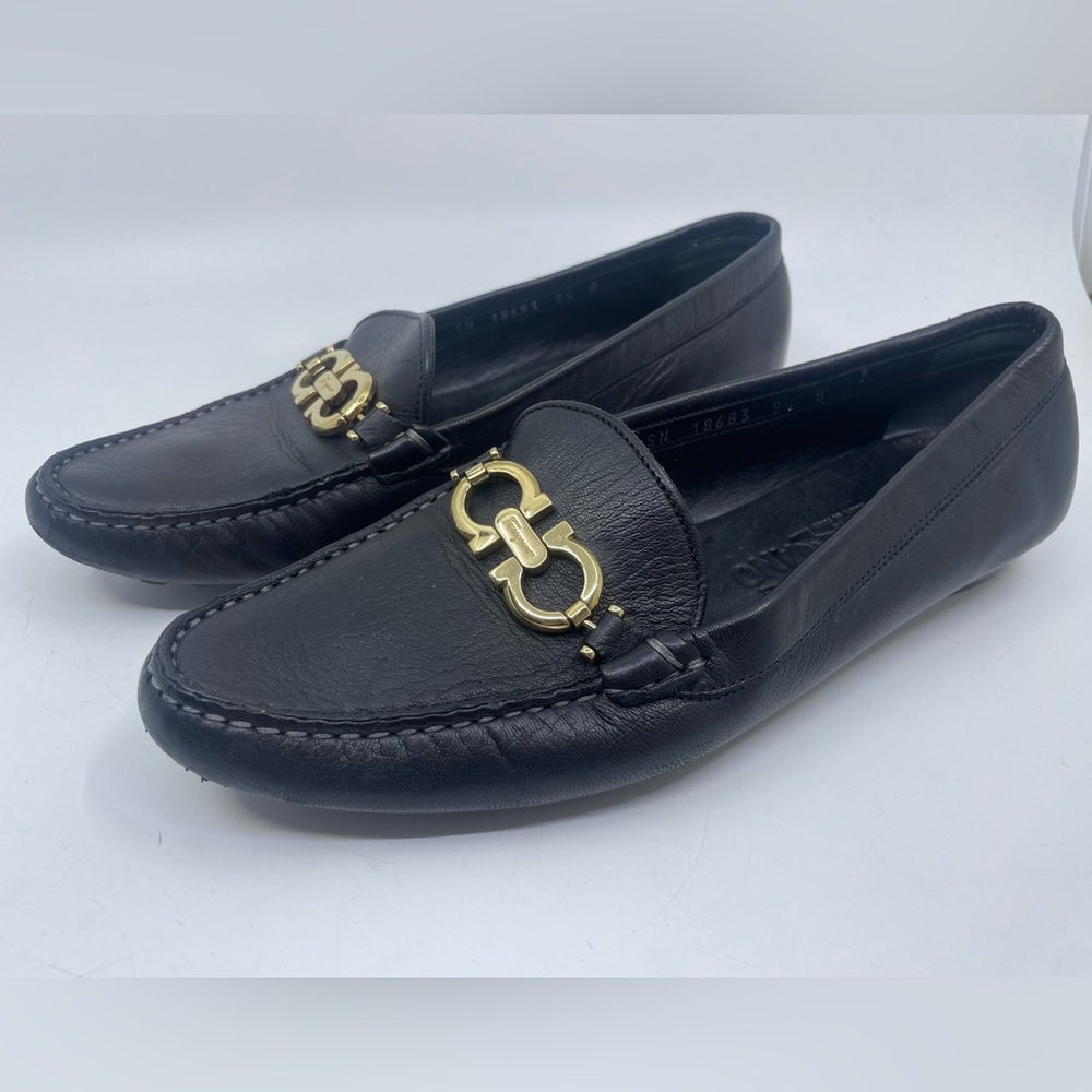Salvatore Ferragamo Black Loafers with Gold Accent